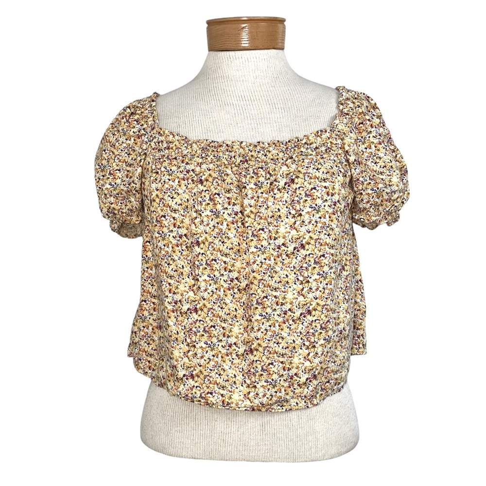 Abercrombie & Fitch Floral Puffy Sleeve Crop Top Med Feminine Cottagecore Boho